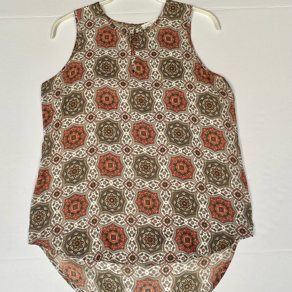 Violet & Claire Geometric Sleeveless Top - Orange and Green